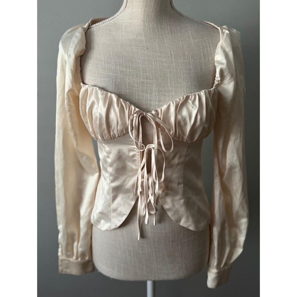 Majorelle Cream Satin Waldorf‎ Tie-Front Top Women's Size XS